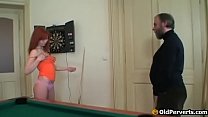 Redhead teen fucked on pool table by old man
